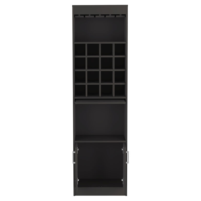 DEPOT E-SHOP Athens Kava Bar Cabinet, 16 Built-in Wine Rack, Two Door Cabinet, Two Shelves, Black
