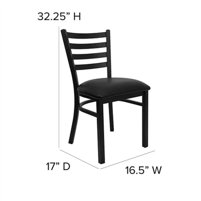 Metal Frame Dining Chair Slatted Wood Back with Padded Vinyl Seat