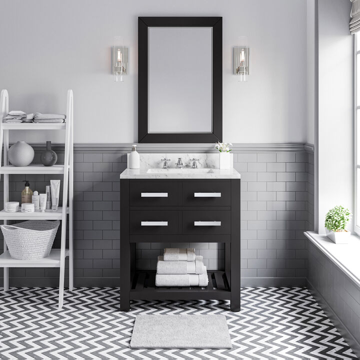 Madalyn 30 In. Single Sink Carrara White Marble Countertop Bath Vanity in Espresso