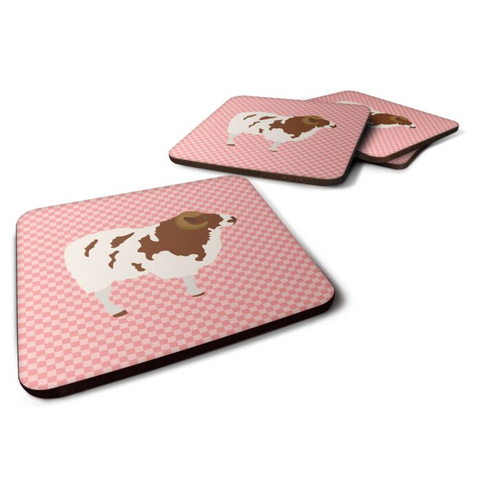Caroline's Treasures Jacob Sheep Pink Check Decorative Coasters, 3.5, Multicolor