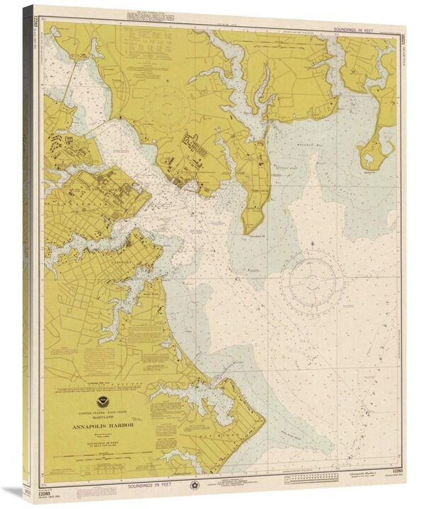 Nautical Chart - Annapolis Harbor ca. 1975 - Sepia Tinted-Canvas Art-31.6x40