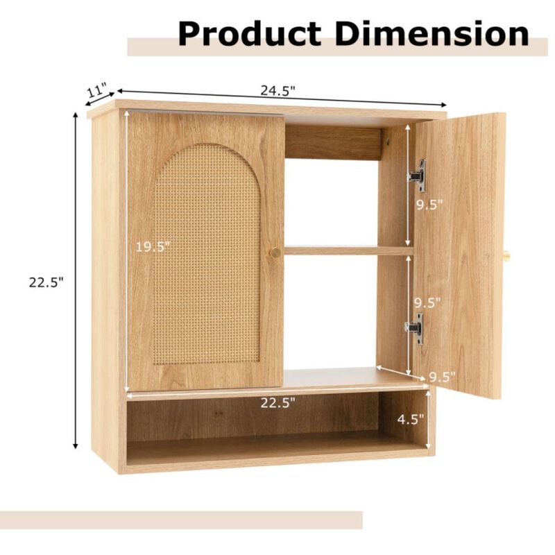 Hivvago Medicine Cabinet with 2 Rattan Doors for Laundry Room Kitchen Entryway