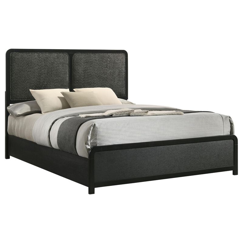 Cavy King Size Bed, Channel Tufted Upholstered Headboard, Black Gray - Benzara