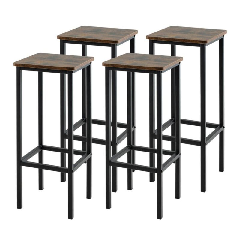 Hivvago Set of 4 Bar Stool Set with Metal Legs and Footrest-Coffee
