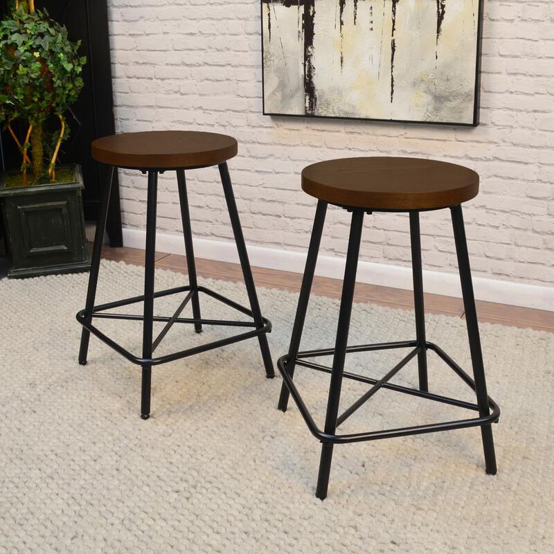 Carolina Living Illona 24 Counter Stool - Set of 2 - Elm Seat - Black Base
