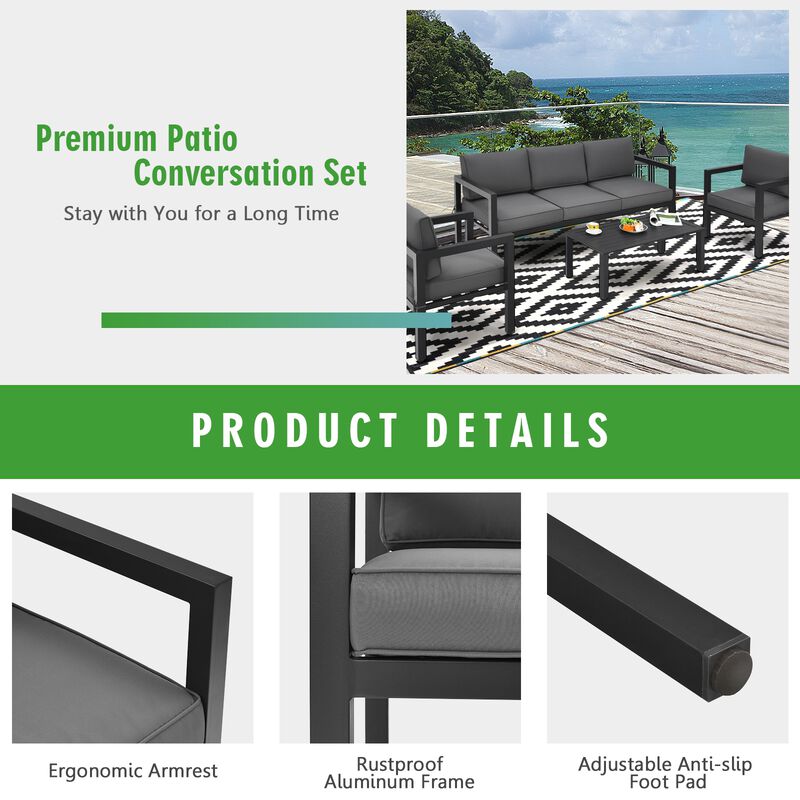 4 Pieces Outdoor Furniture Set for Backyard and Poolside-Gray