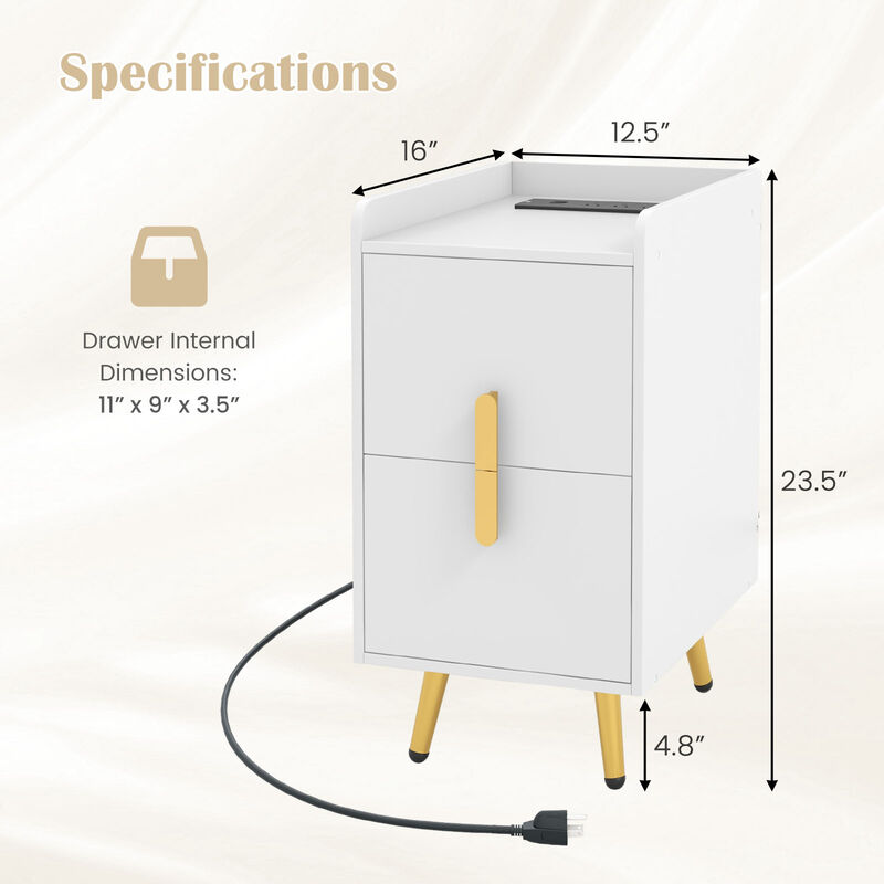 Nightstand Side Tables with 2 Drawers and 2 USB Ports