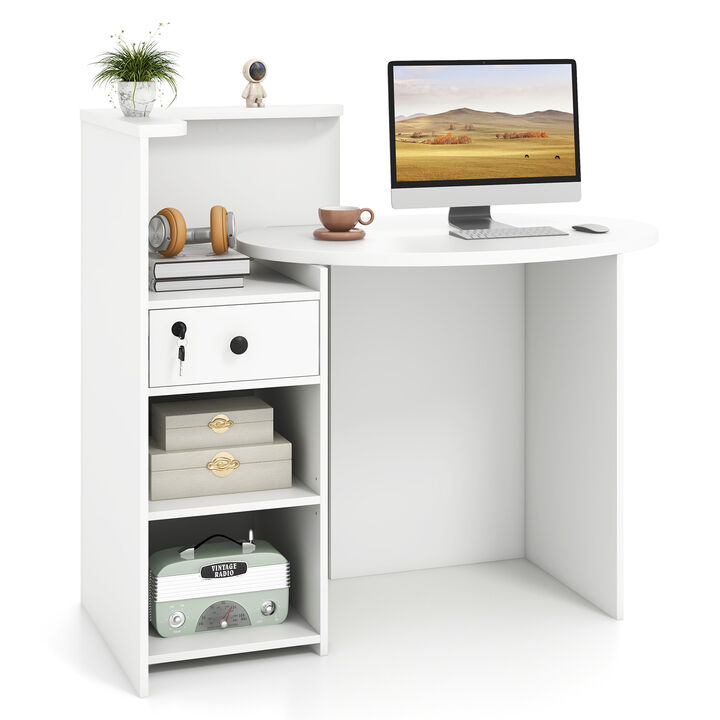 Modern Office Desk with Open Shelf and Secure Lockable Drawer for Storage
