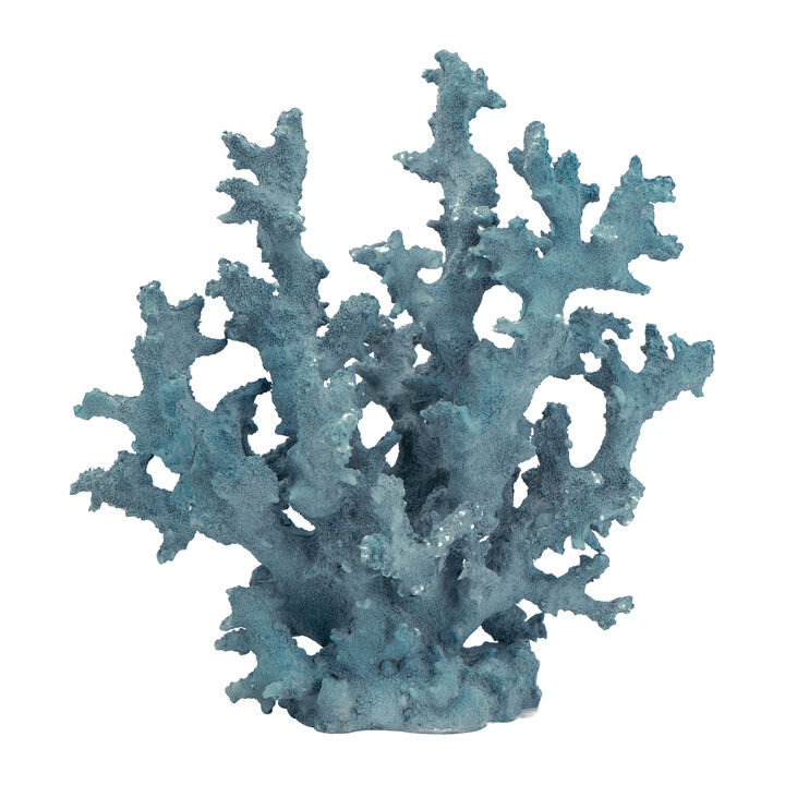 Pax 11 Inch Faux Coral Accent Decor for Tabletops, Powder Blue Polyresin - Benzara