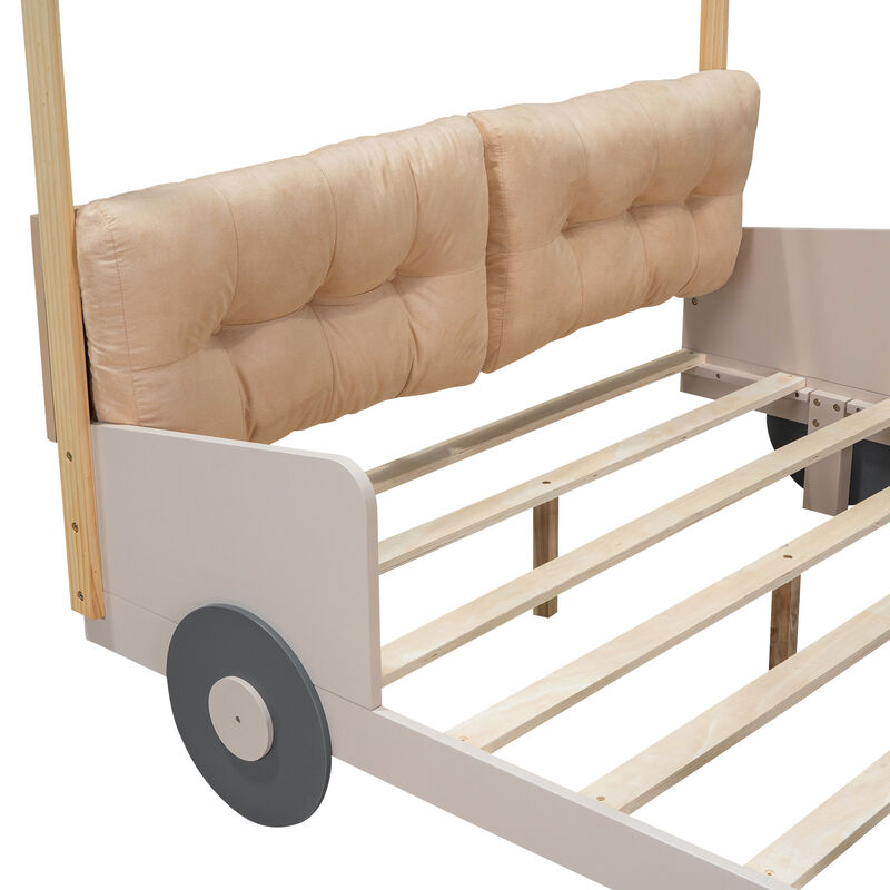 Merax Car Bed with Pillow, Ceiling Cloth and LED