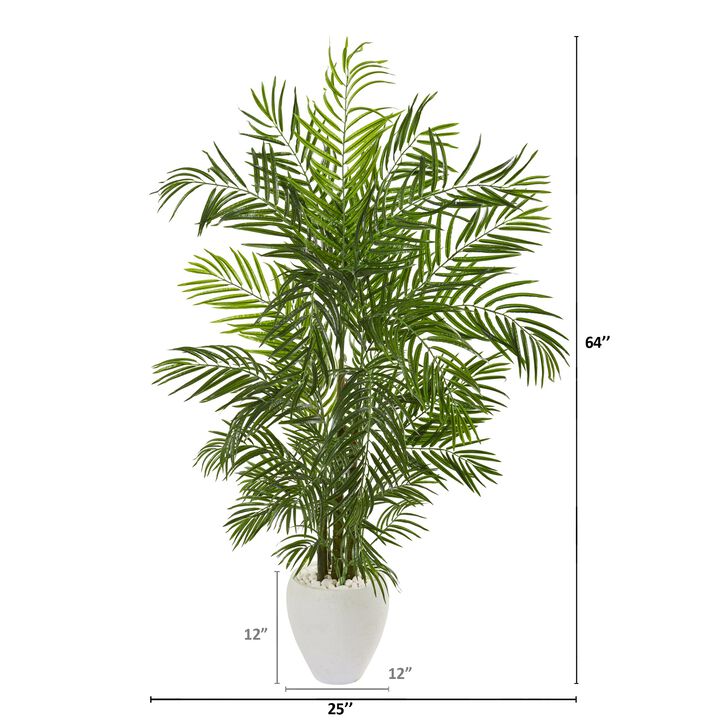 Hivvago 64 Inches Areca Palm Artificial Tree in White Planter UV Resistant (Indoor/Outdoor)
