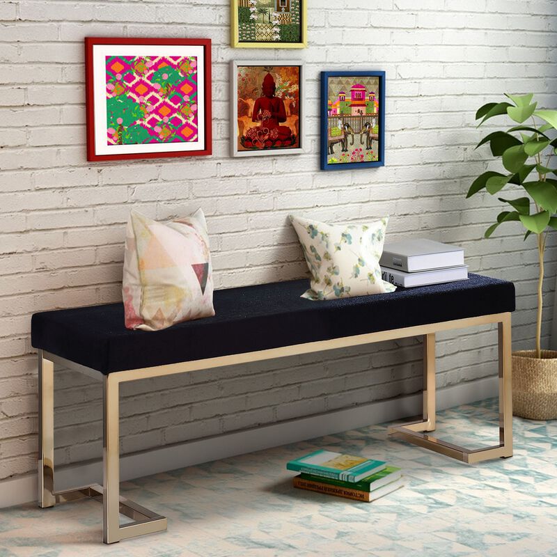 Astonishing Bench, Black Fabric & Gold-Benzara