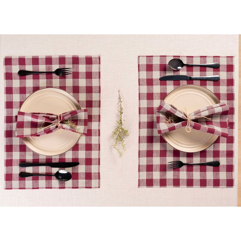 Solino Home 100% Pure Linen Cloth Napkins 20 x 20 Inch Set of 4 Dinner Napkins | Morgan Check