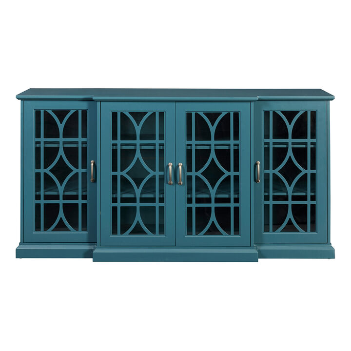 63" TV Stand, Storage Buffet Cabinet, Sideboard With Glass Door And Adjustable Shelves