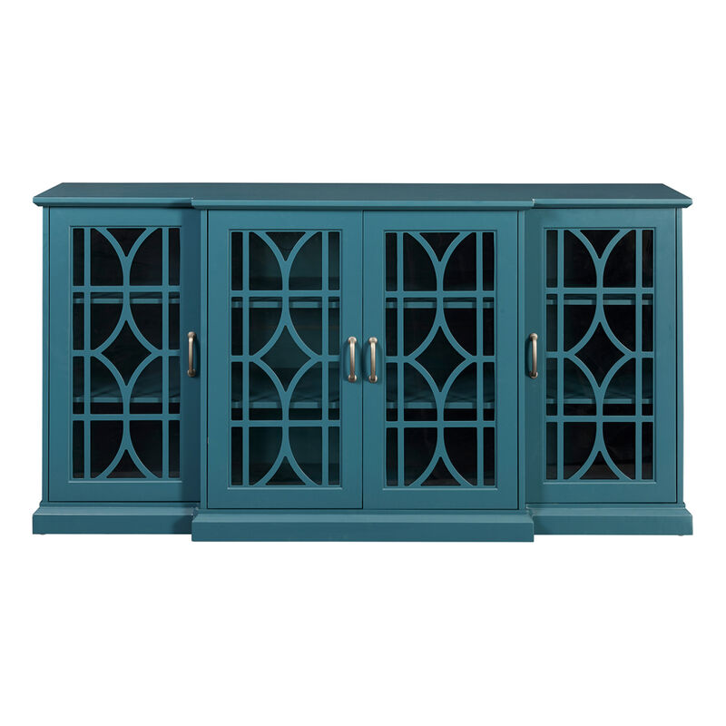 63" TV Stand, Storage Buffet Cabinet, Sideboard With Glass Door And Adjustable Shelves