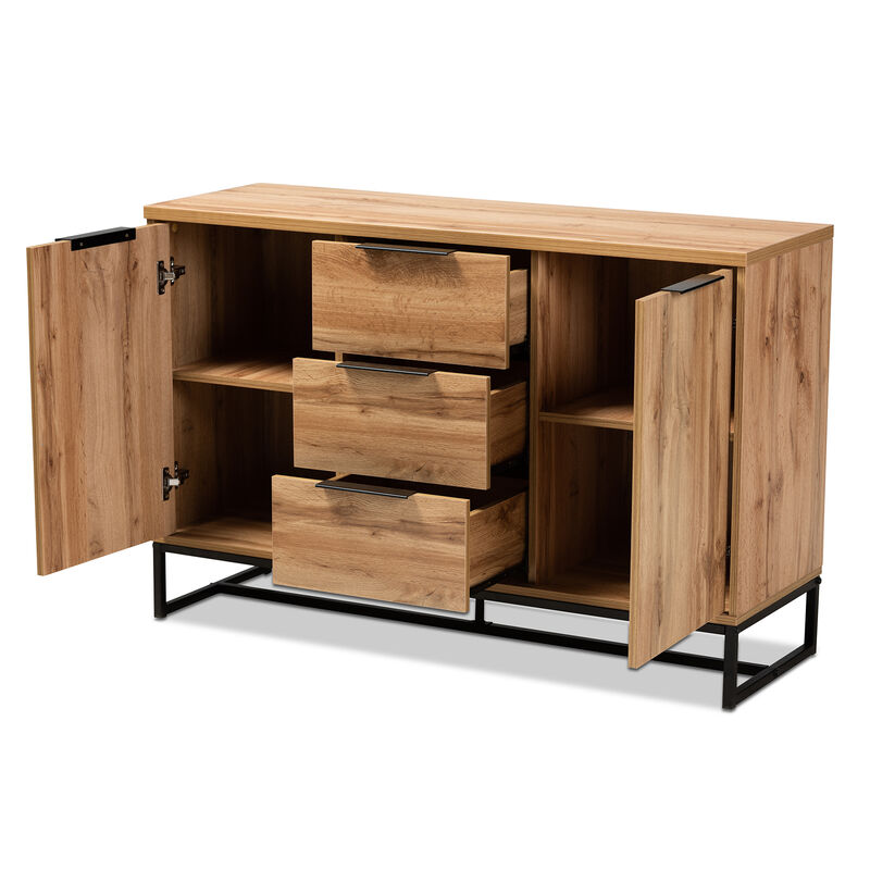 Baxton Studio Reid Modern Industrial Oak Finished Wood 3 Drawer Sideboard Buffet