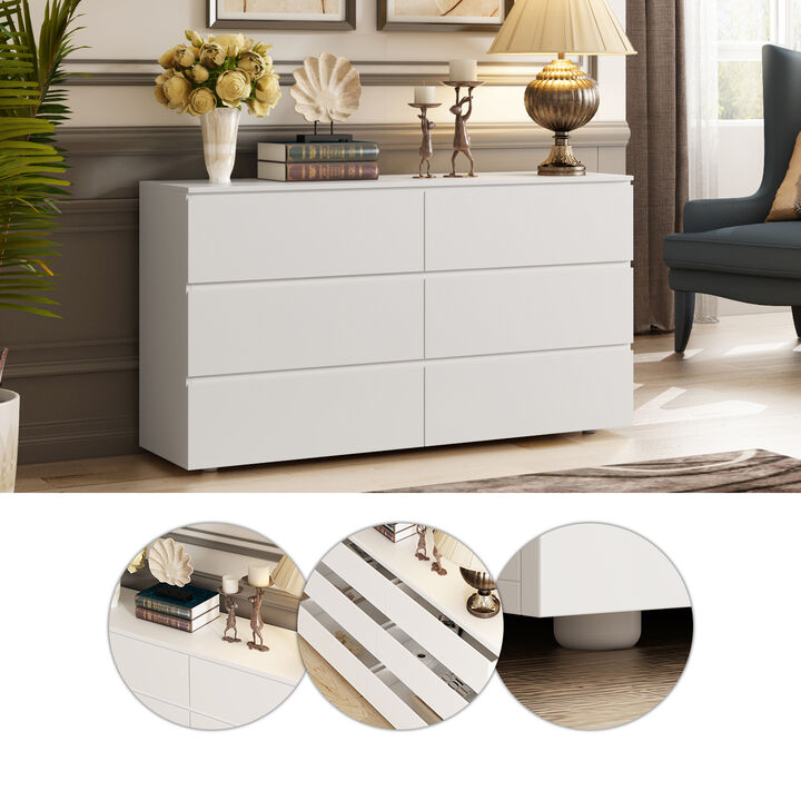 6-Drawers White Wood Chest of Drawer Accent Storage Cabinet Organizer 59 in. W x 15.7 in. D x 32.3 in. H