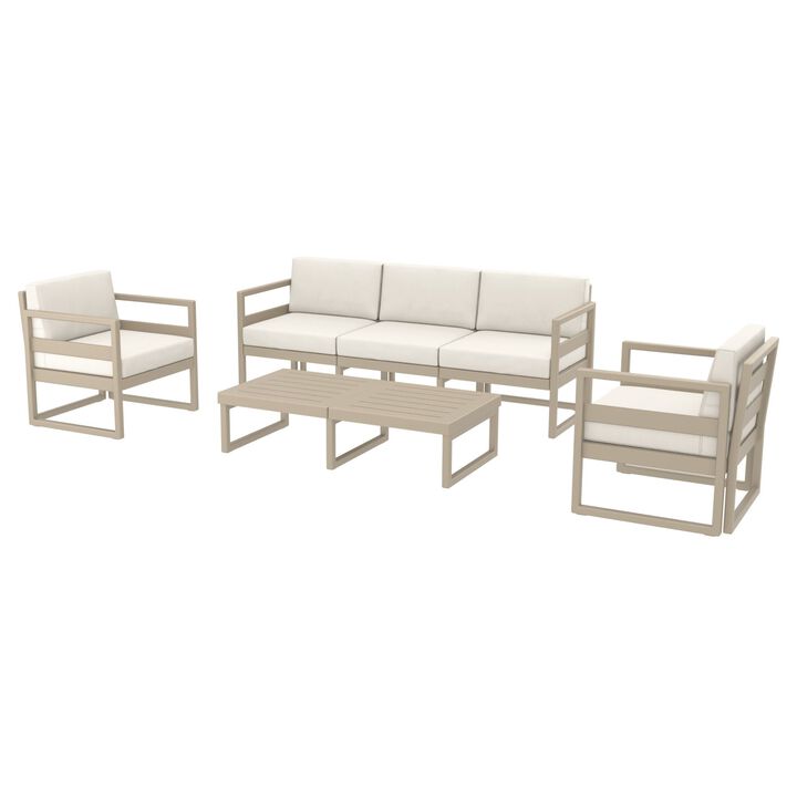 4 Piece Taupe Outdoor Patio Lounge Set with Natural Sunbrella Cushion 78.75"