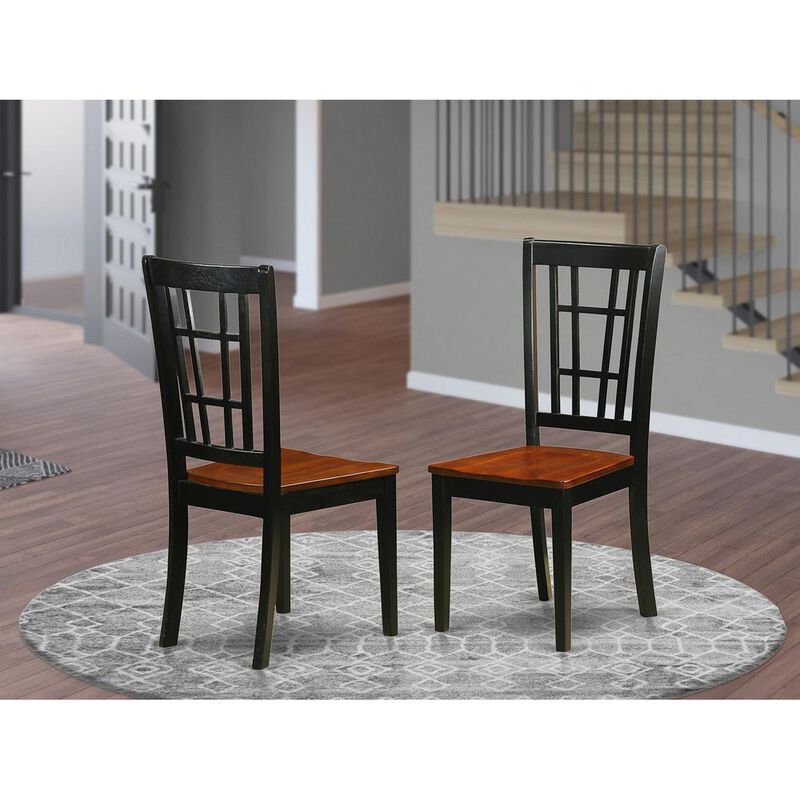 East West Furniture Nicoli  Dining  Chair  with  Wood  Seat  in  Black  &  Cherry  finish,  Set  of  2