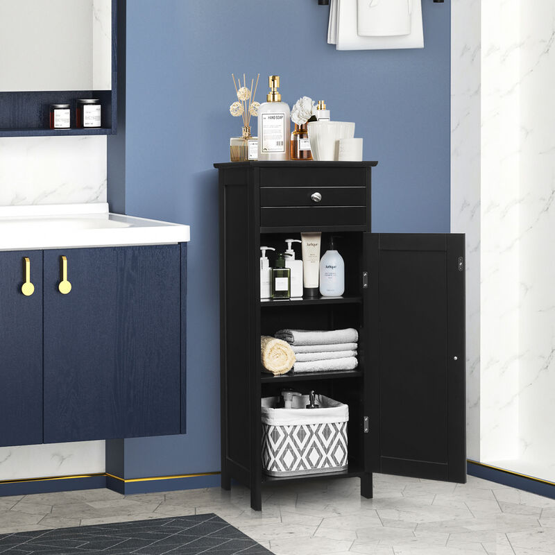 Costway Bathroom Storage Floor Cabinet Organizer Free-Standing w/ Drawer Grey