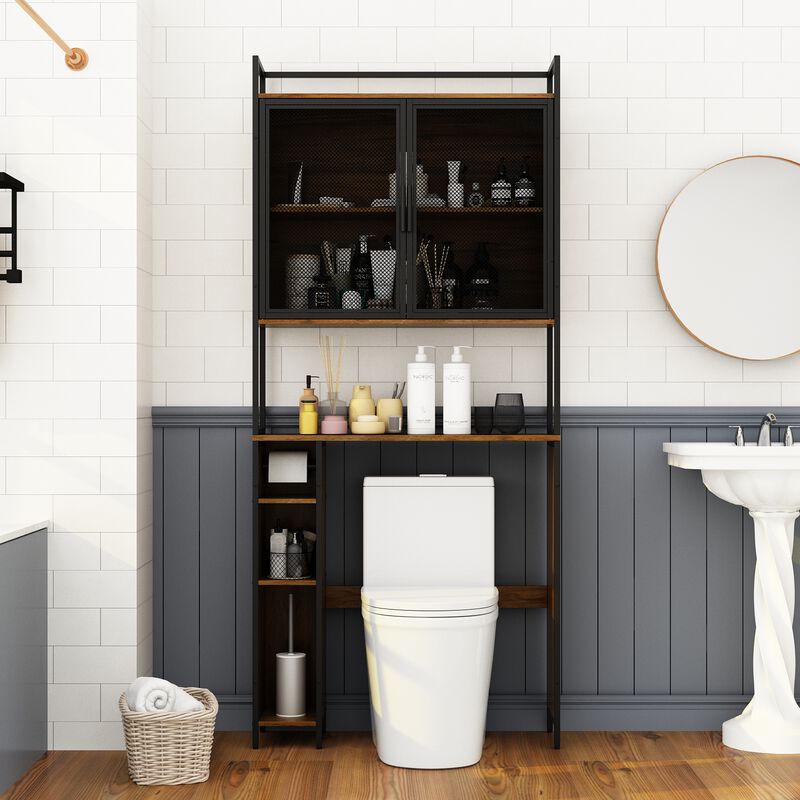 FUFU&GAGA 31.5-in x 74.8-in x 9.8-in Brown 5-Shelf Over-the-Toilet Storage