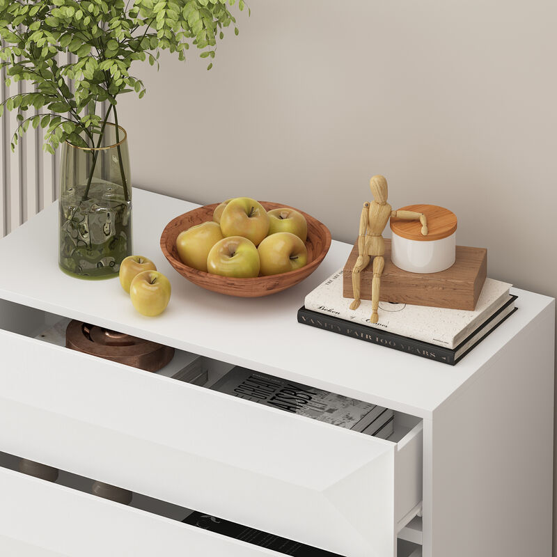 FUFU&GAGA 5-Drawer Chest with Geometric Front Design, Sturdy Metal Legs, (31.5" W x 15.7" D x 41.3" H), White