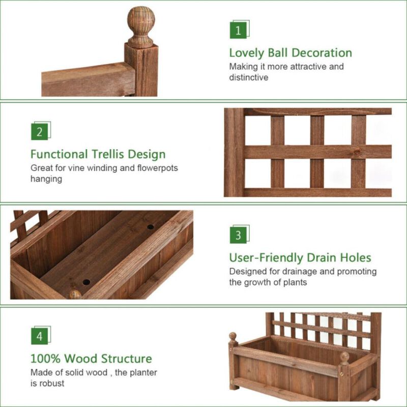 Hivvago Solid Free Standing Wood Planter Box with Trellis for Garden
