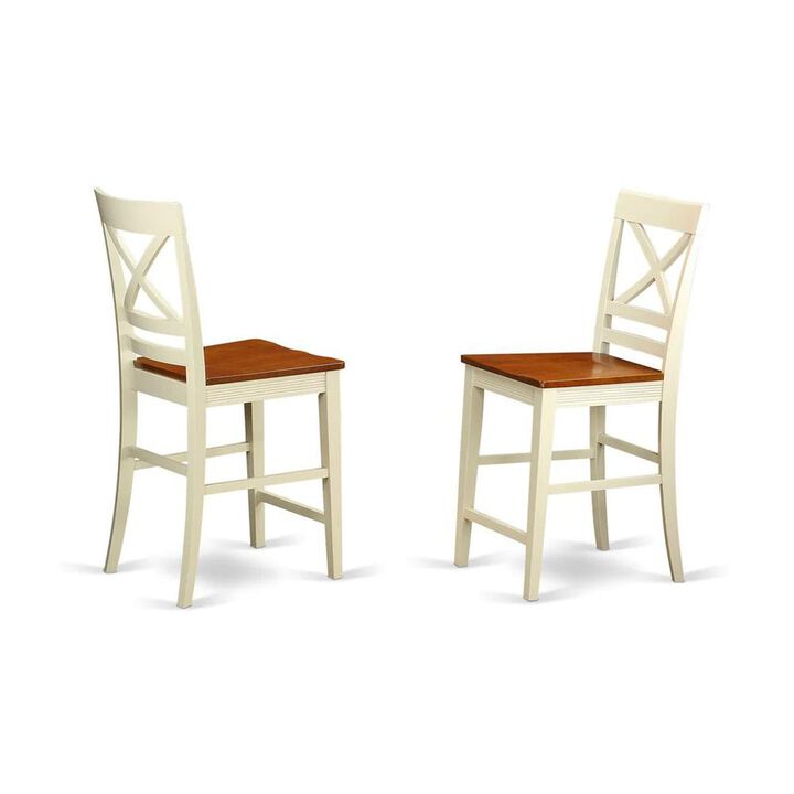 East West Furniture Quincy  Counter  Height  Stools  With  X-Back  in  Buttermilk  and  Cherry  Finish,  Set  of  2