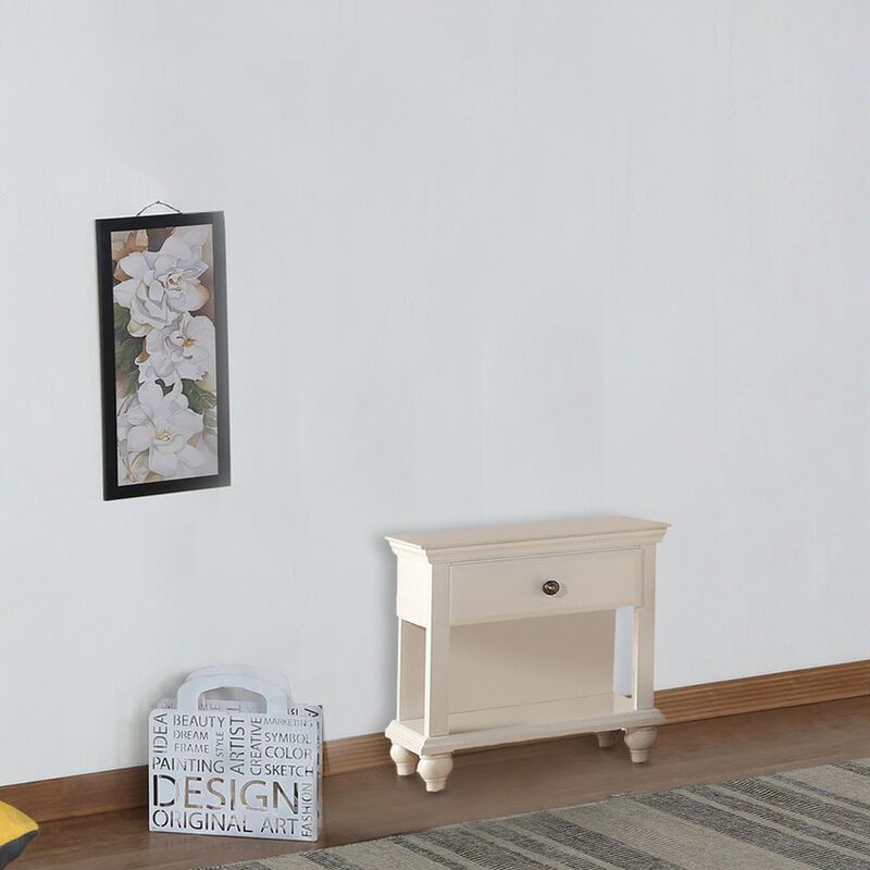 Poplar Wood Nightstand With Spacious Storage, White-Benzara