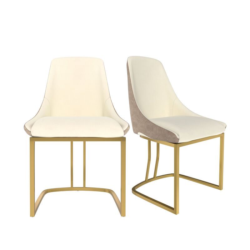 Fabric +PU Modern Dining Side Chair with Metal Legs and Swivel Leveling Feet (Set of 2) for Study, Dining Room, Bedroom, Living Room, Office Area