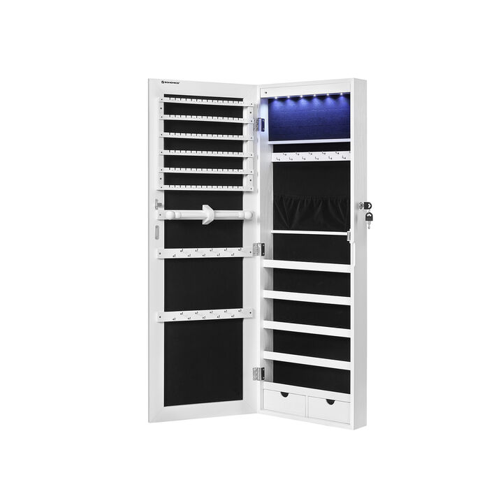 6 LEDs Jewelry Organizer Cabinet Armoire with Full Screen Mirror, Wall Hanging/Door Mounted, Large Capacity