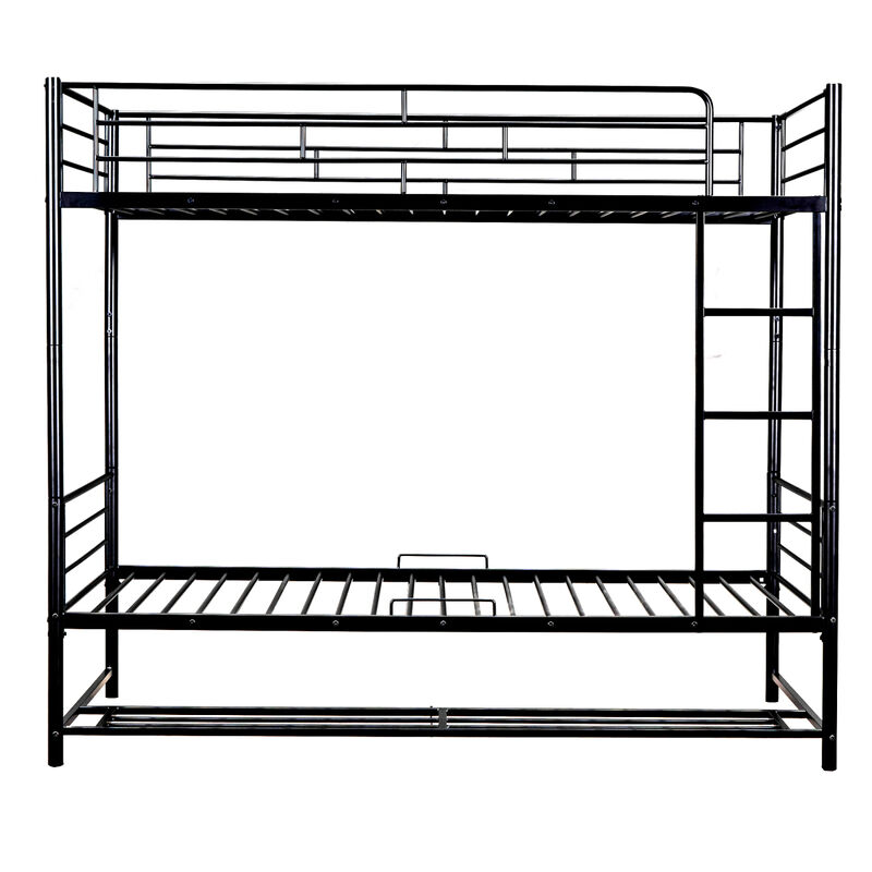Twin Over Twin Metal Bunk Bed With Shelf And Guardrails
