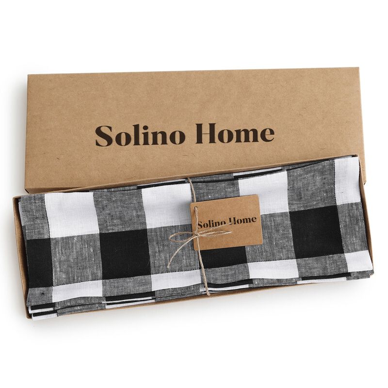 Solino Home 100% Pure Linen 14 x 19 Inch Placemats Set of 4 | Buffalo Check
