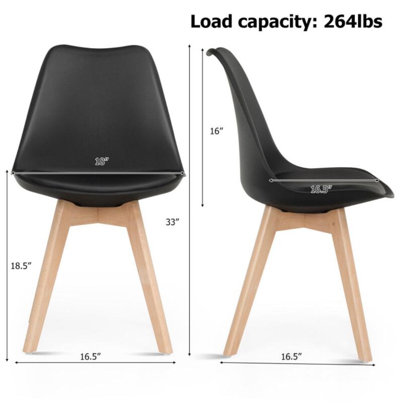 Hivvago Set of 4 Modern High Backrest Dining Chairs with Wooden Legs