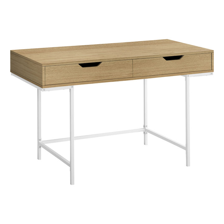 Monarch Specialties I 7569 Computer Desk, Home Office, Laptop, Storage Drawers, 48"L, Work, Metal, Laminate, Natural, White, Contemporary, Modern