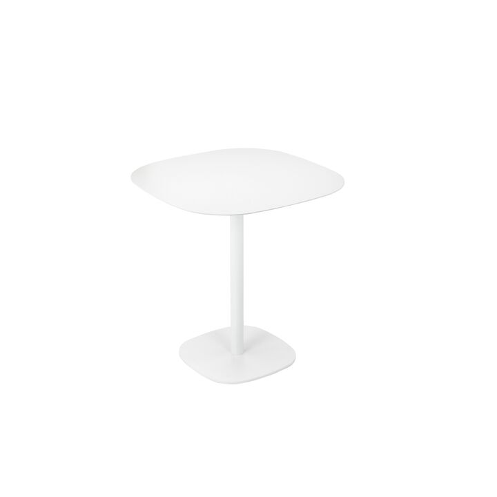 Liki 28 Inch Bistro Dining Table, Round Top and Base, Modern White Metal - Benzara