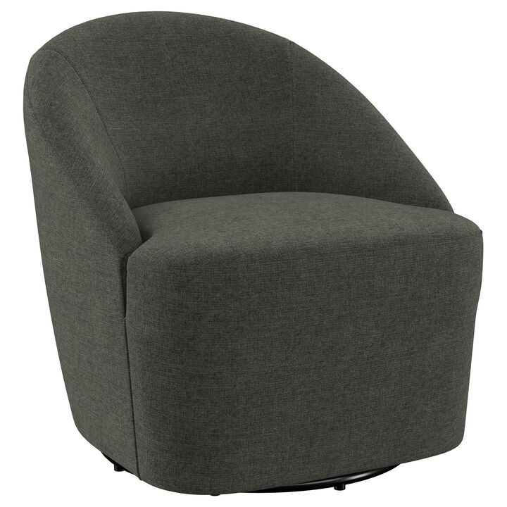 Lenie Barrel Accent Swivel Chair, Modern Minimal Shape, Dark Green - Benzara