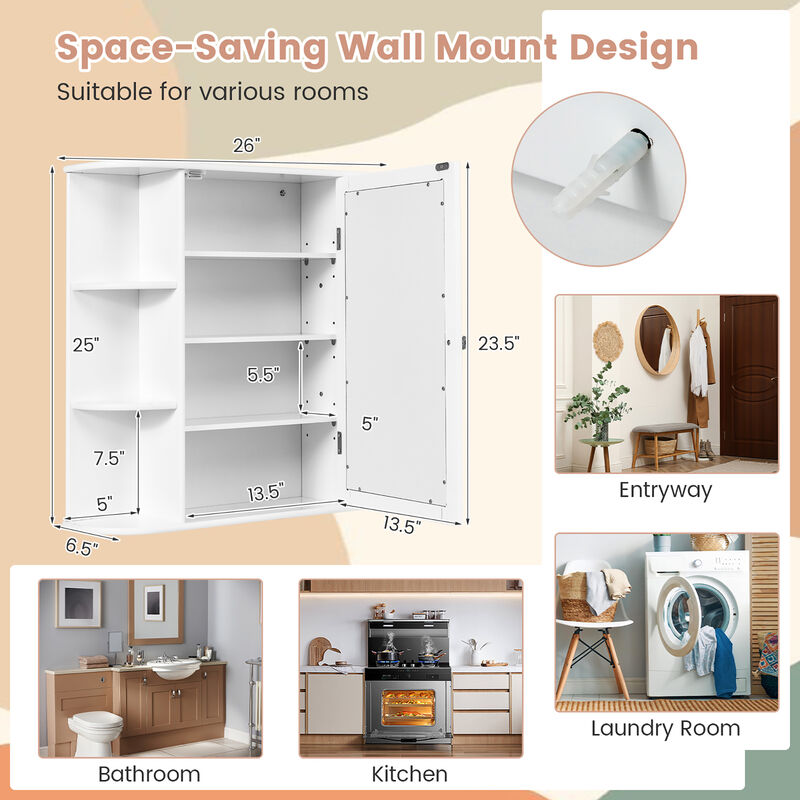 Costway Multipurpose Mount Wall Surface Bathroom Storage Cabinet Mirror Gray