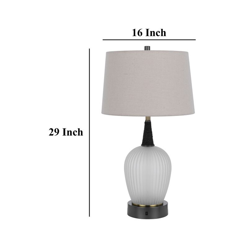 Wenu 29 Inch Table Lamp, Accent Frosted Glass Base, White Fabric Shade - Benzara