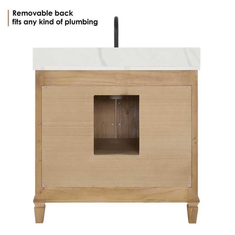 Altair Single Bathroom Vanity in Weathered Fir with Stone Countertop without Mirror