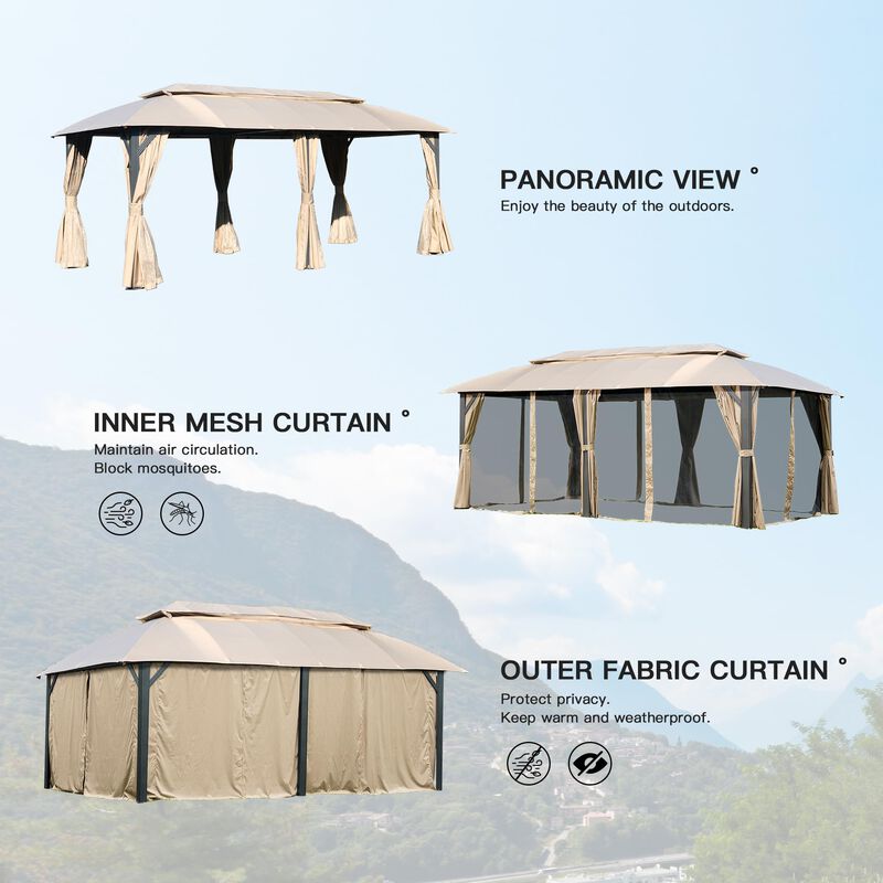 Mondawe 10x20Ft Outdoor Tent Double Roofs Gazebo,With Mosquito Netting,Privacy Curtains And Hooks