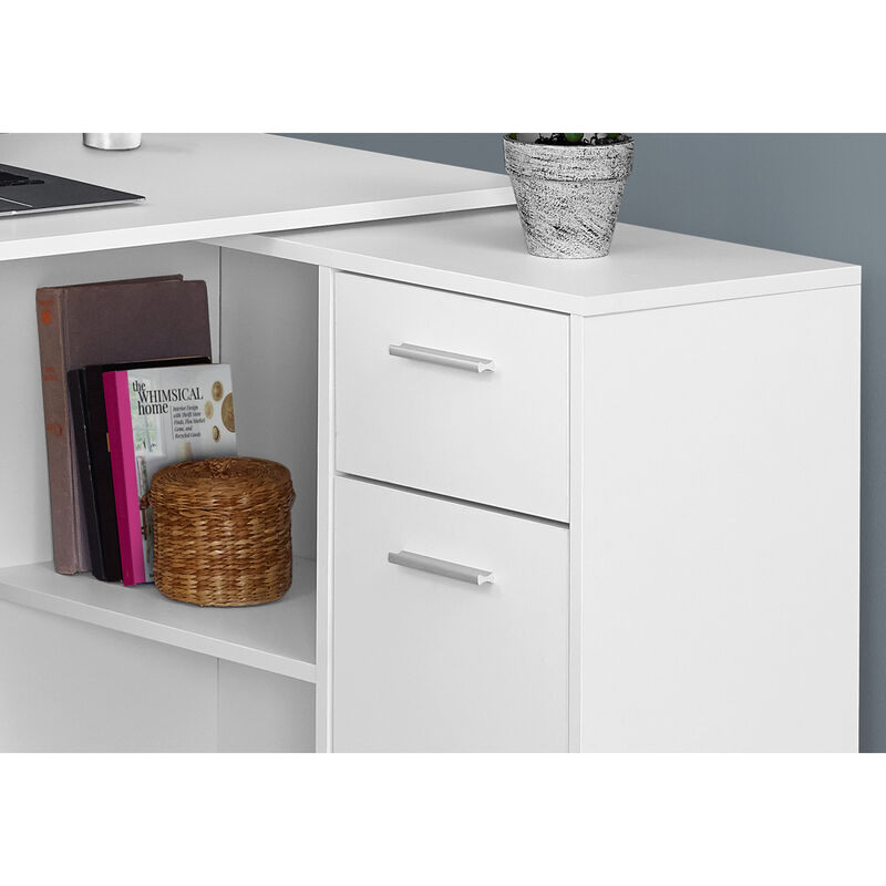 Monarch Specialties I 7350 Computer Desk, Home Office, Corner, Storage Drawers, 46"L, L Shape, Work, Laptop, Laminate, White, Contemporary, Modern