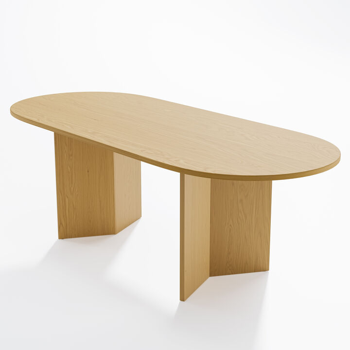 Brix 79V-Shaped Leg Oval Wooden Dining Table in Natural Wood Color