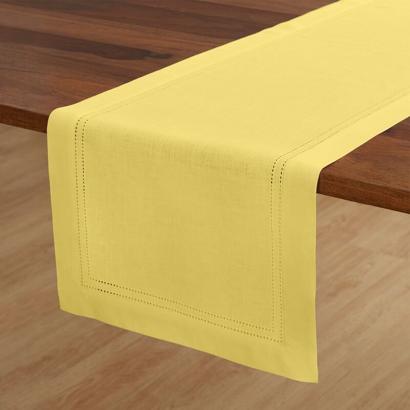 Solino Home 100% Pure Linen Table Runner | Linen Double Hemstitch