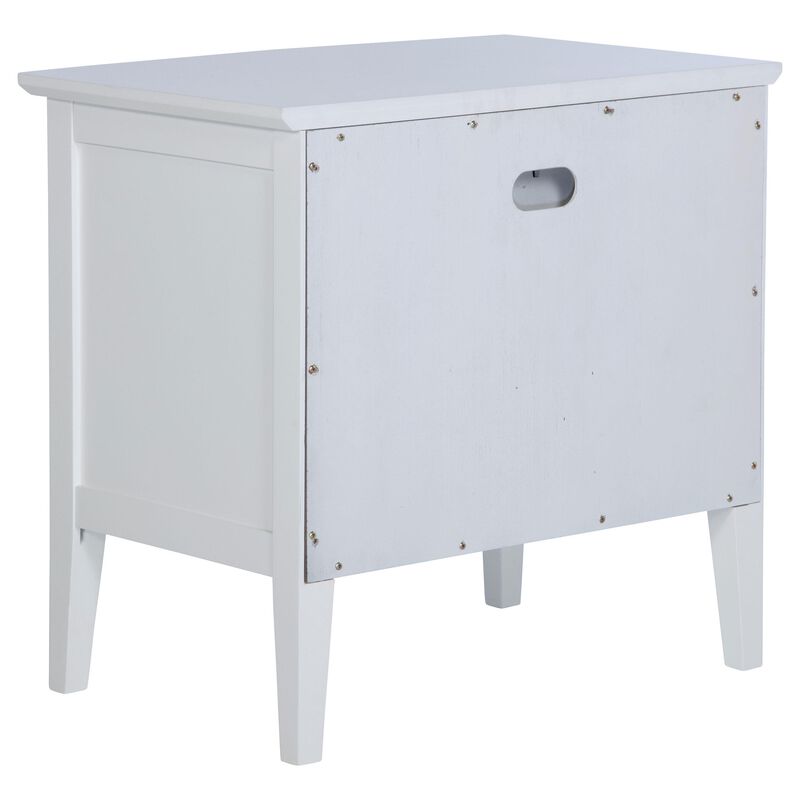 Heo Nightstand, 1 Brown Rattan Woven Drawer, Open Shelf, White Wood - Benzara