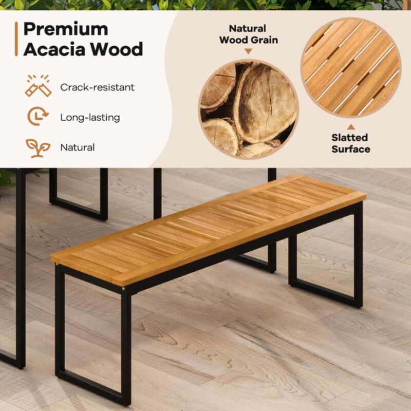 Hivvago Patio Dining Bench Backless with Slatted Seat and Metal Legs