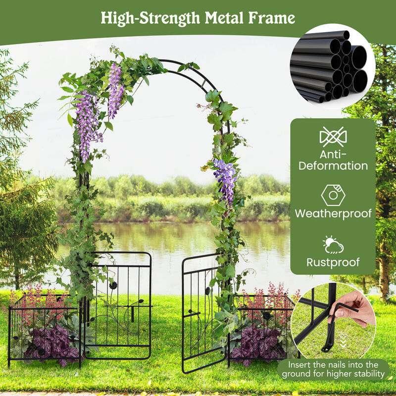 87 Inches Garden Arbor with Lockable Gate Side Planters