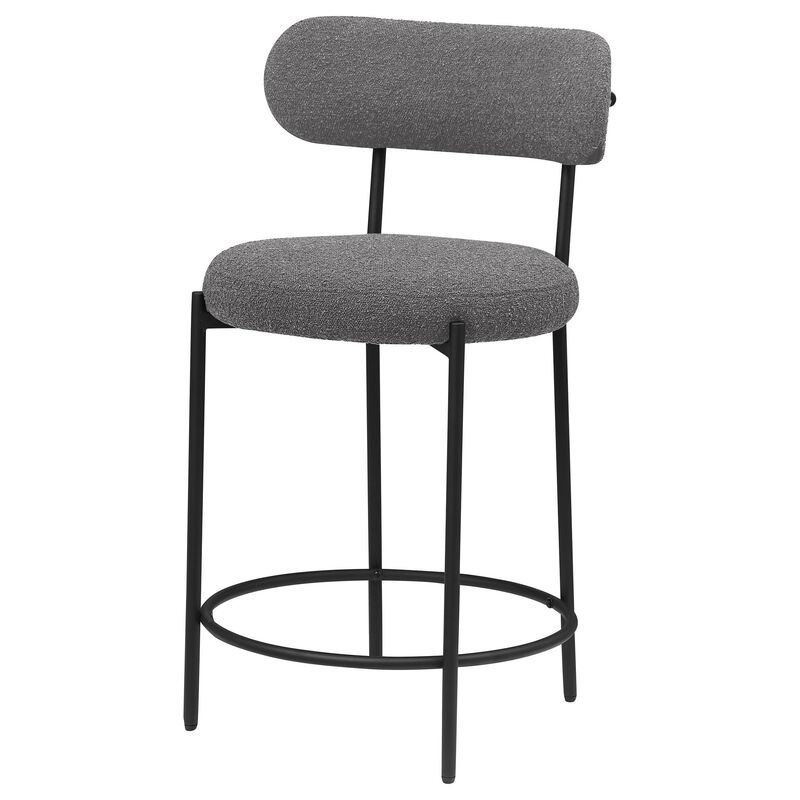 Winona Counter Height Chair Set of 2, Gray Boucle, Black Metal 25 Inch - Benzara