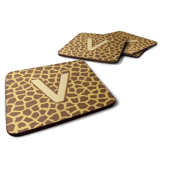Caroline's Treasures CJ1025-VFC Monogram-Giraffe Foam Coasters (Set of 4), Initial Letter V, 3.5 H x 3.5 W, Multicolor