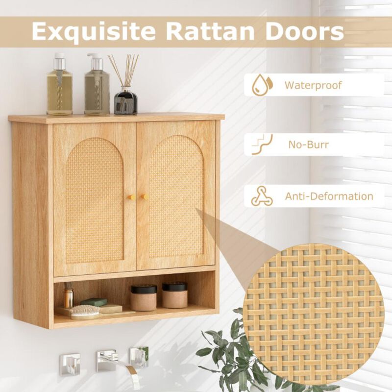 Hivvago Medicine Cabinet with 2 Rattan Doors for Laundry Room Kitchen Entryway